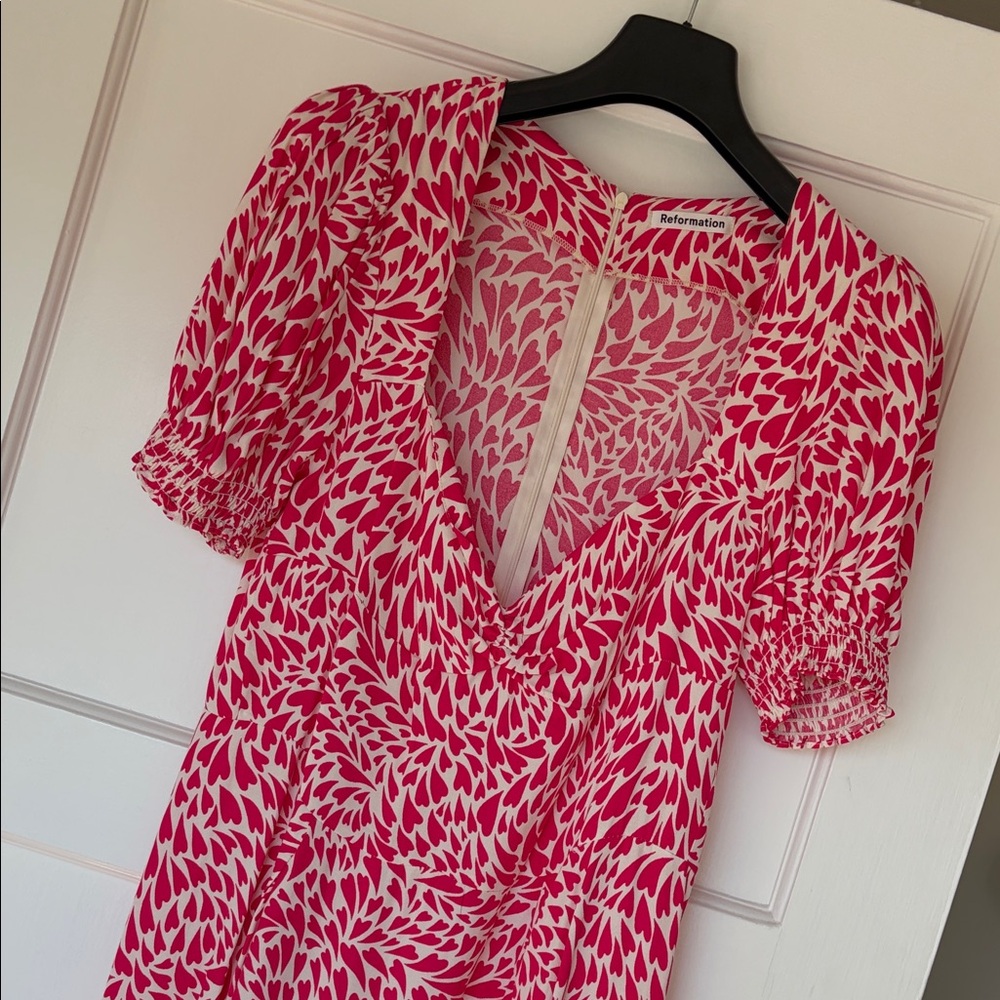 Reformation Pink and White heart midi dress